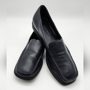 Women's High Sierra Meredith Black Leather Square Toed Slip-On Flat Loafers 8.5